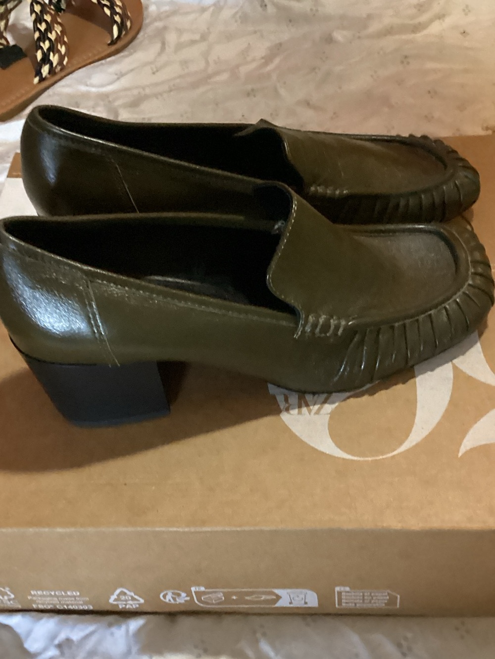 Zara Leather Block Heel Loafers